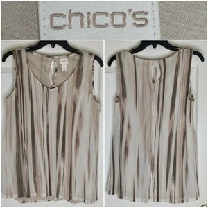Chico's Sz 1 US M Tan Top Blouse Shirt V-neck